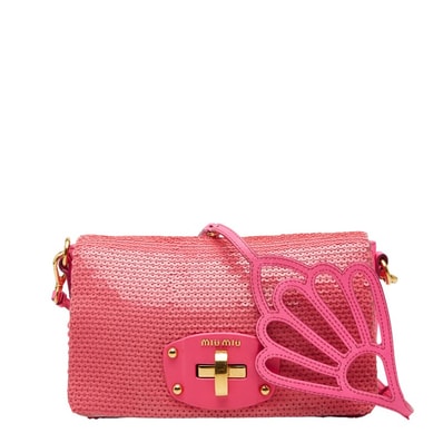ミュウミュウ 斜め掛け ショルダーバッグ ピンク レザー スパンコール レディース MIUMIU 【中古】