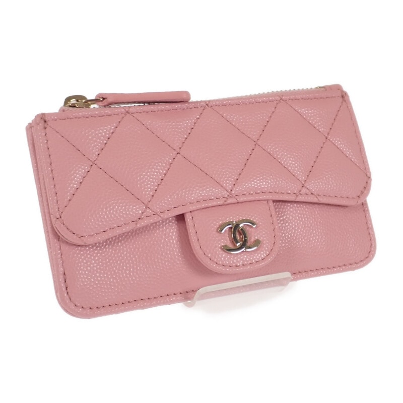 シャネル CHANEL マトラッセ フラップジップ コインケース AP0374 カードケース キャビアスキン ピンク ゴールド金具 レディース【中古】【Aランク】