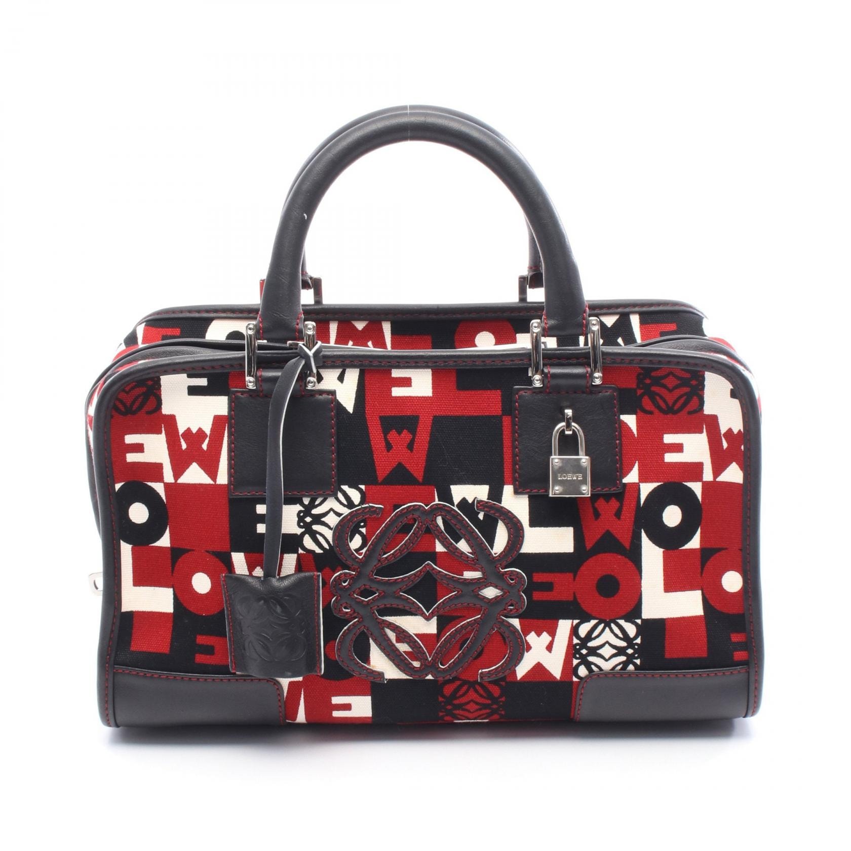ロエベ LOEWE アマソナ28 アナグラム ハンドバッグ バッグ キャンバス レザー レディース レッド系 / ブラック系 / ホワイト系 【中古】