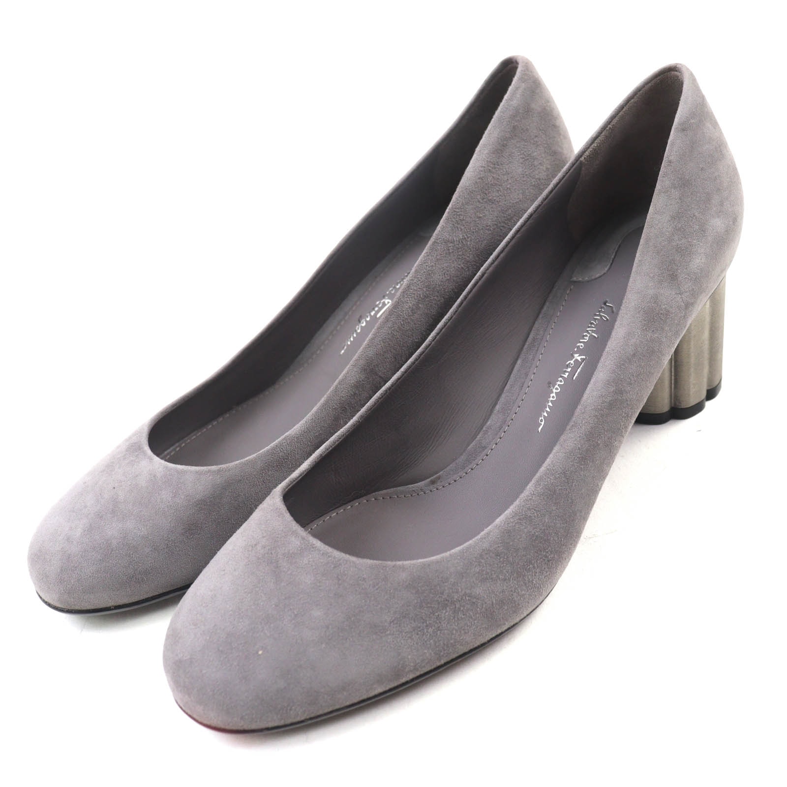 極美品 サルヴァトーレフェラガモ
 パンプス グレー レディース 7 07366