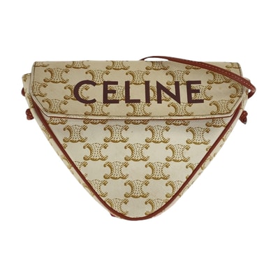 美品 CELINE セリーヌ トリオンフ トライアングル ベージュ ブラウン PVC 斜め掛け ショルダーバッグ ポシェット 501955 【中古】