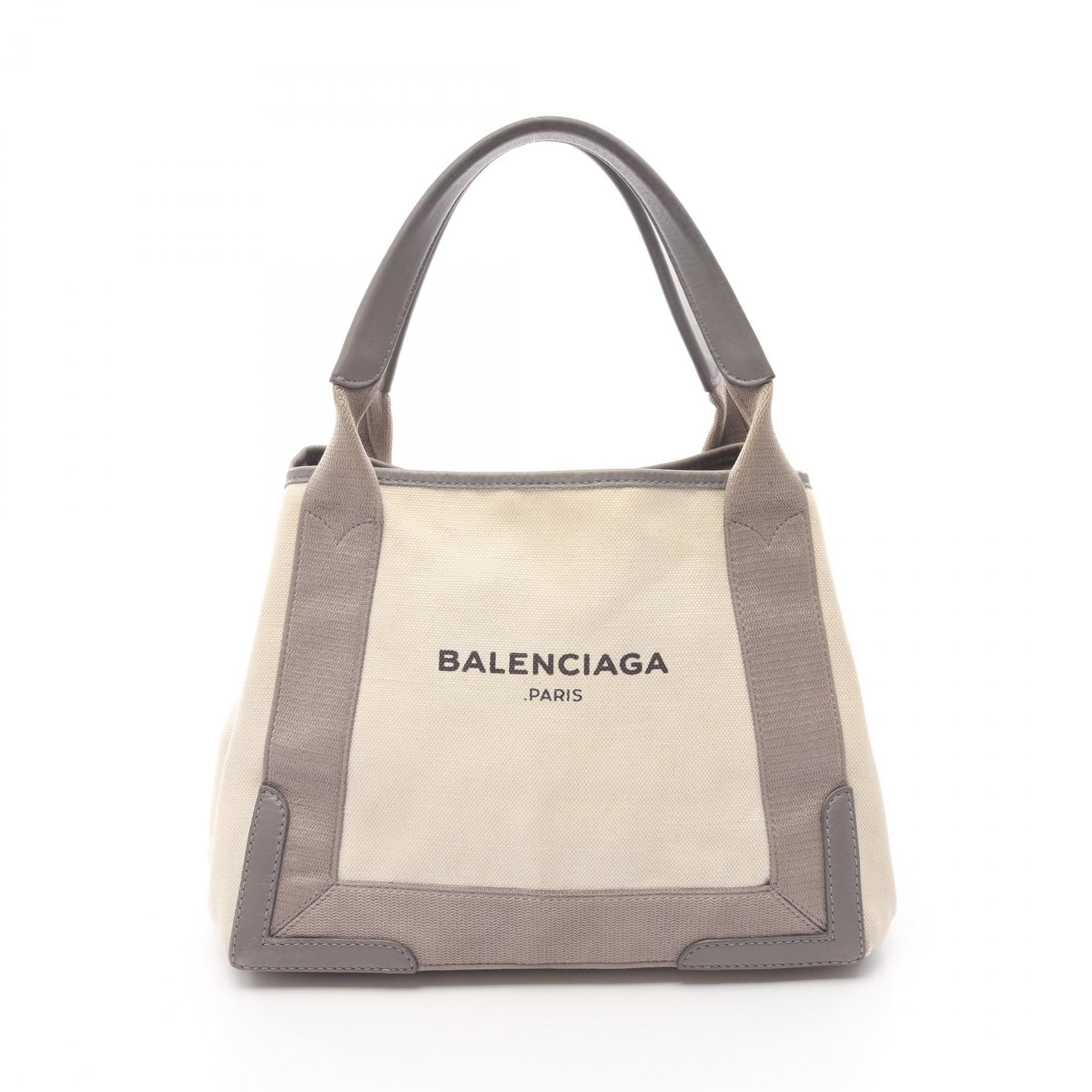 バレンシアガ BALENCIAGA NAVY CABAS S ネイビーカバ トートバッグ バッグ キャンバス レザー レディース アイボリー系 / グレー系 339933 【中古】