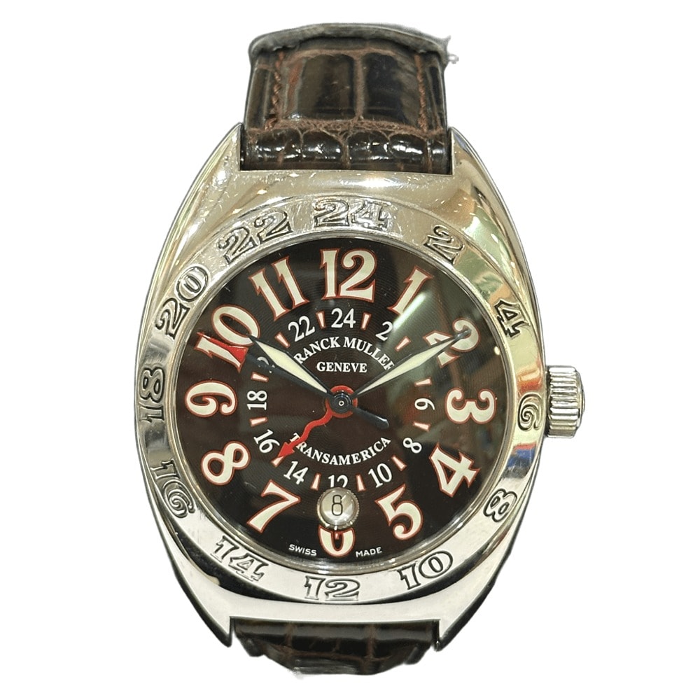 フランクミュラー FRANCK MULLER トランスアメリカ ワールドワイド 2000WW GMT デイト 自動巻き 腕時計 SS シルバー×ブラックベルト