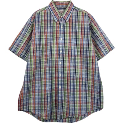 古着 ブルックスブラザーズ Brooks Brothers 346 シアサッカー 半袖 ボタンダウン チェックシャツ メンズL相当/eaa674125