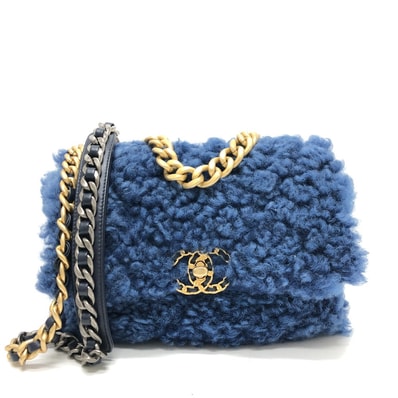 シャネル CHANEL CHANEL19 ムートン マトラッセ 2トーンチェーン ショルダーバッグ ムートン ブルー