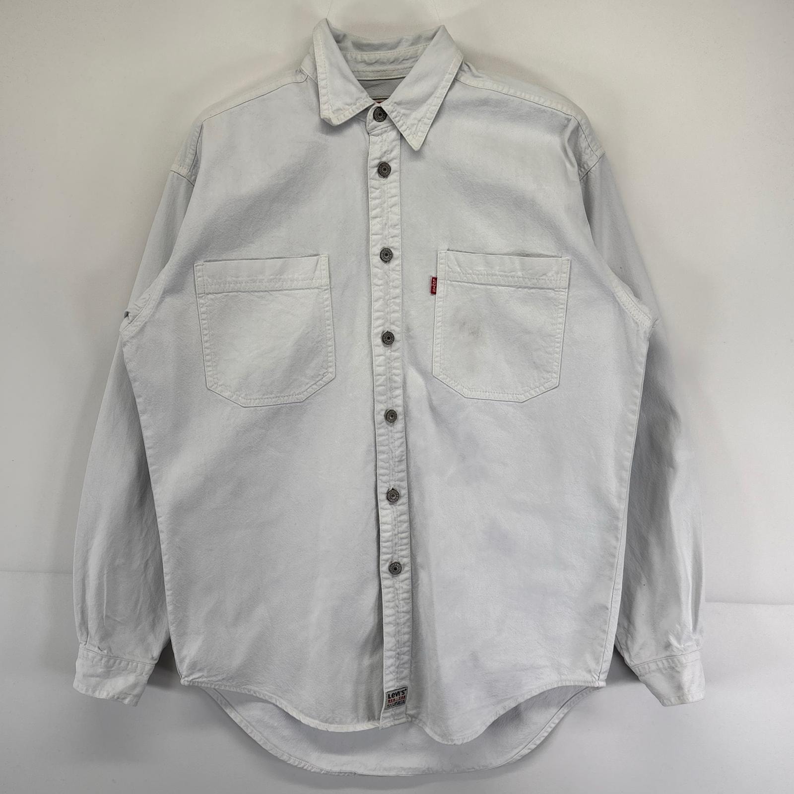 古着 リーバイス Levi's 長袖シャツ デニムシャツ レッドタブ ピスタグ ワンポイントロゴ 金具ボタン S  ホワイト系 メンズ