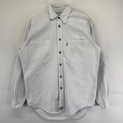 古着 リーバイス Levi's 長袖シャツ デニムシャツ レッドタブ ピスタグ ワンポイントロゴ 金具ボタン S ホワイト系 メンズ
