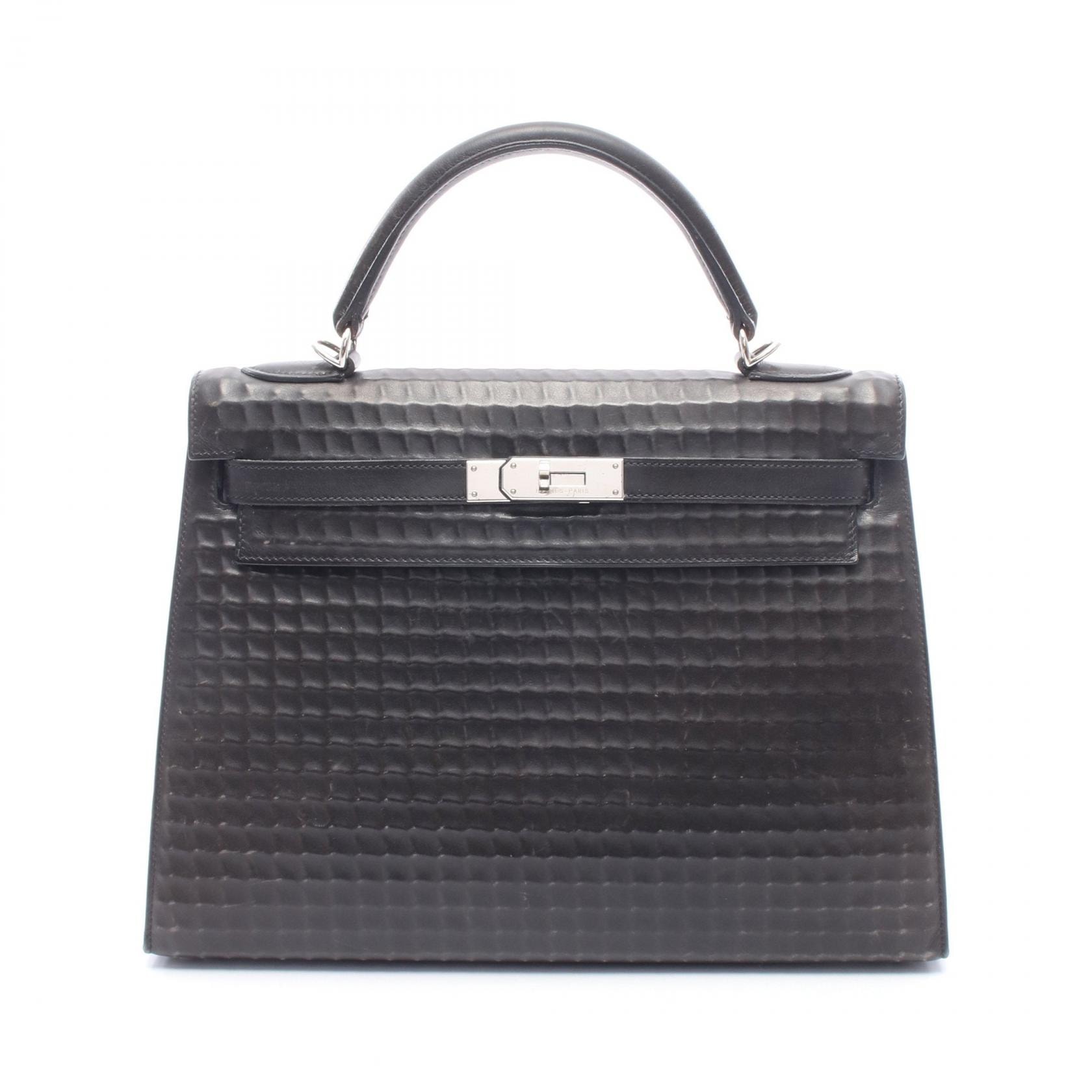 エルメス HERMES ケリー32 外縫い 2WAY ハンドバッグ バッグ レザー ドゥイッチ □G刻印(2003年製造) レディース ブラック系 【中古】