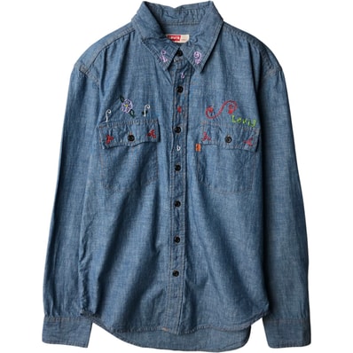 古着 70年代 リーバイス Levi's リメイク オレンジタブ 長袖 デニムウエスタンシャツ レディースS相当 ヴィンテージ/eaa637814