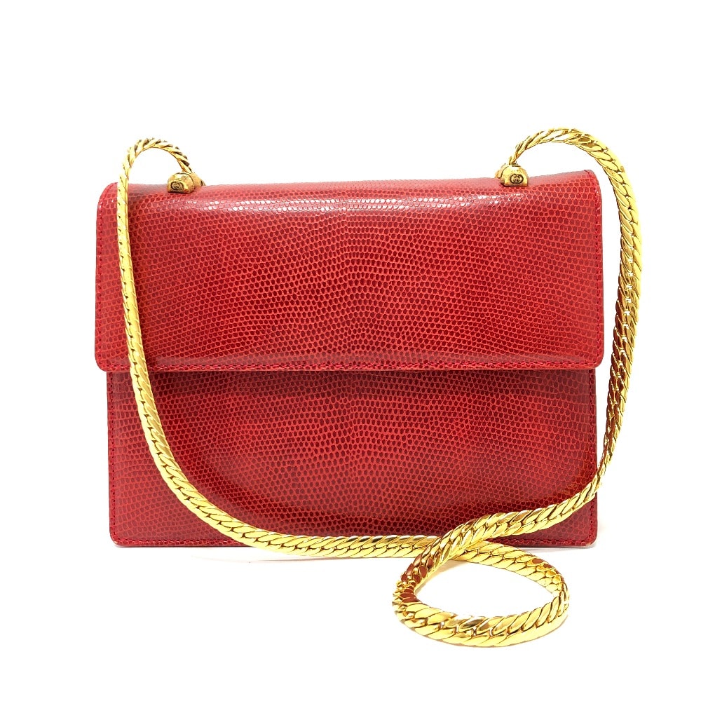 グッチ GUCCI チェーン オールドグッチ ショルダーバッグ リザード レッド