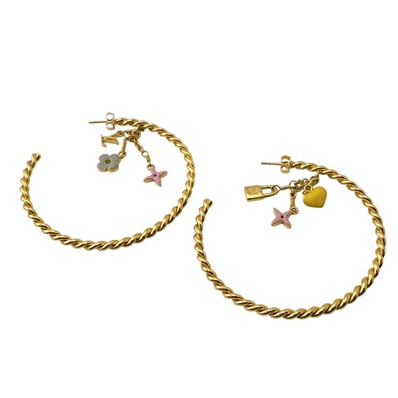 ルイヴィトン LOUIS VUITTON ピアス クレオールスウィートモノグラム ピアス(両耳用) フープ ピンク ハート フラワー カデナ M65481 ゴールド