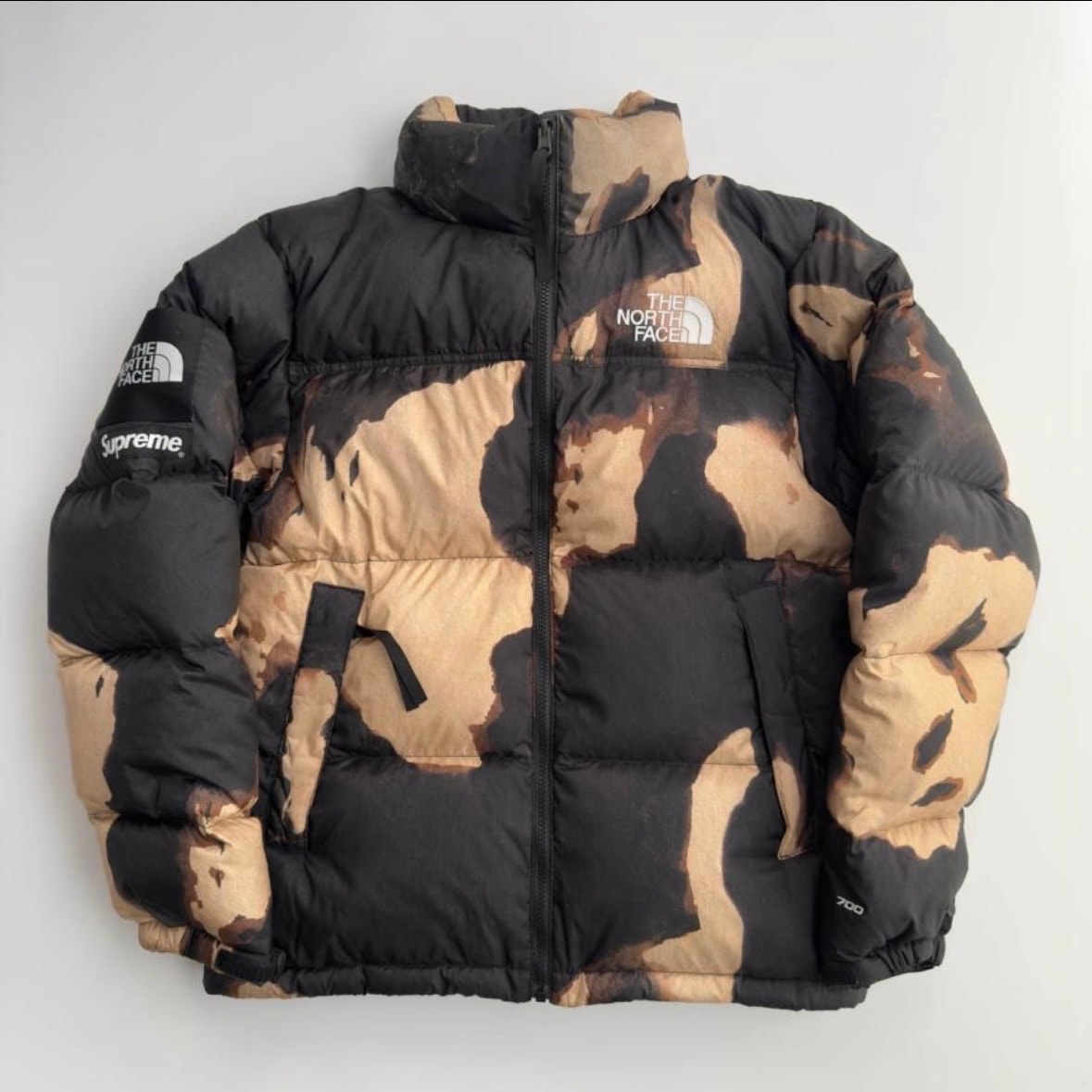 Supreme x The North Face Bleached Denim Print Nuptse Jacket "Black"