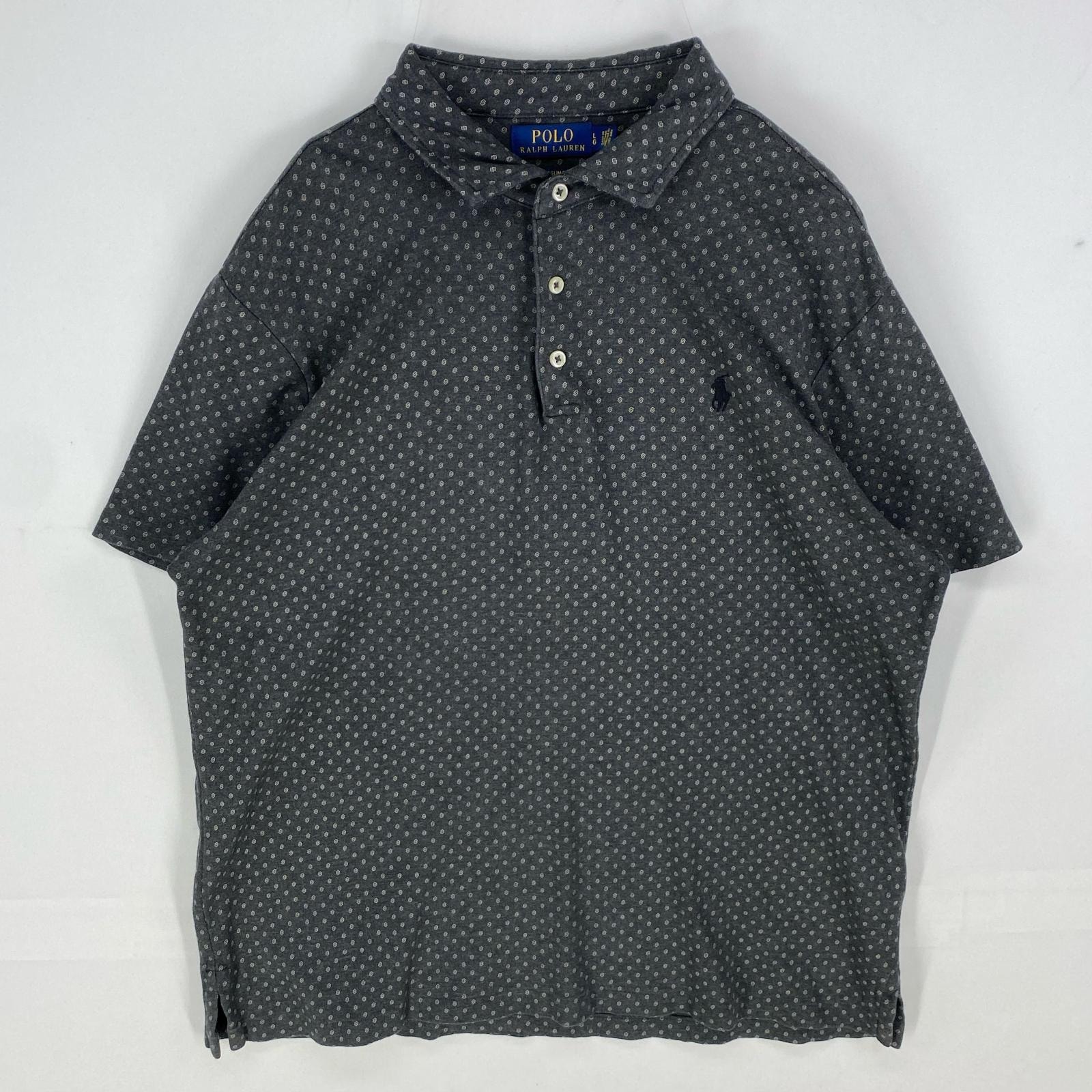 古着 ポロ・ラルフローレン POLO RALPH LAUREN 半袖シャツ ワンポイント ポロシャツ ショートスリーブ L  ダークグレー系 総柄 メンズ