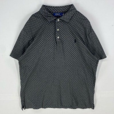 古着 ポロ・ラルフローレン POLO RALPH LAUREN 半袖シャツ ワンポイント ポロシャツ ショートスリーブ L ダークグレー系 総柄 メンズ
