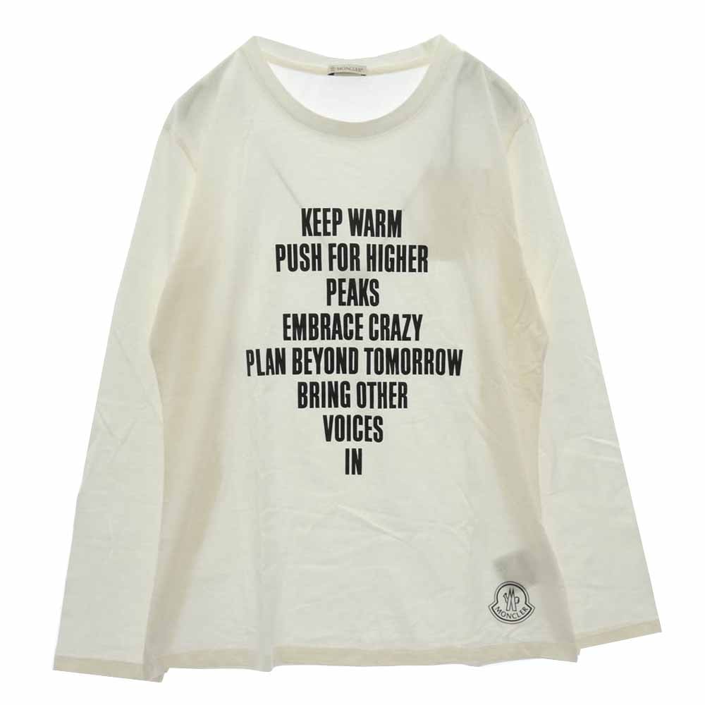 MONCLER モンクレール カットソー 21AW G20938D00002 829FB LS TSHIRT KEEP WARM PUSH メッセージ 裾 ロゴプリント クルーネック 長袖 Tシャツ カットソー ホワイト ホワイト系 L【中古】
