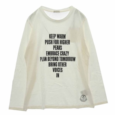MONCLER モンクレール カットソー 21AW G20938D00002 829FB LS TSHIRT KEEP WARM PUSH メッセージ 裾 ロゴプリント クルーネック 長袖 Tシャツ カットソー ホワイト ホワイト系 L【中古】