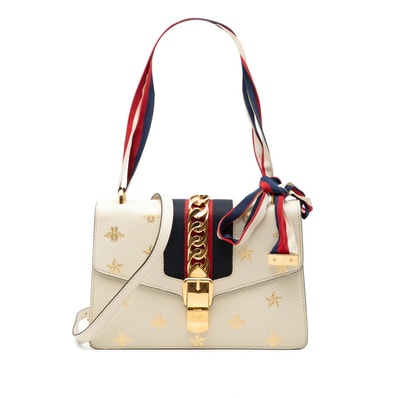 グッチ シルヴィ ビー&スター シェリーライン ショルダーバッグ 524405 アイボリー系 ゴールド レザー レディース GUCCI 【中古】