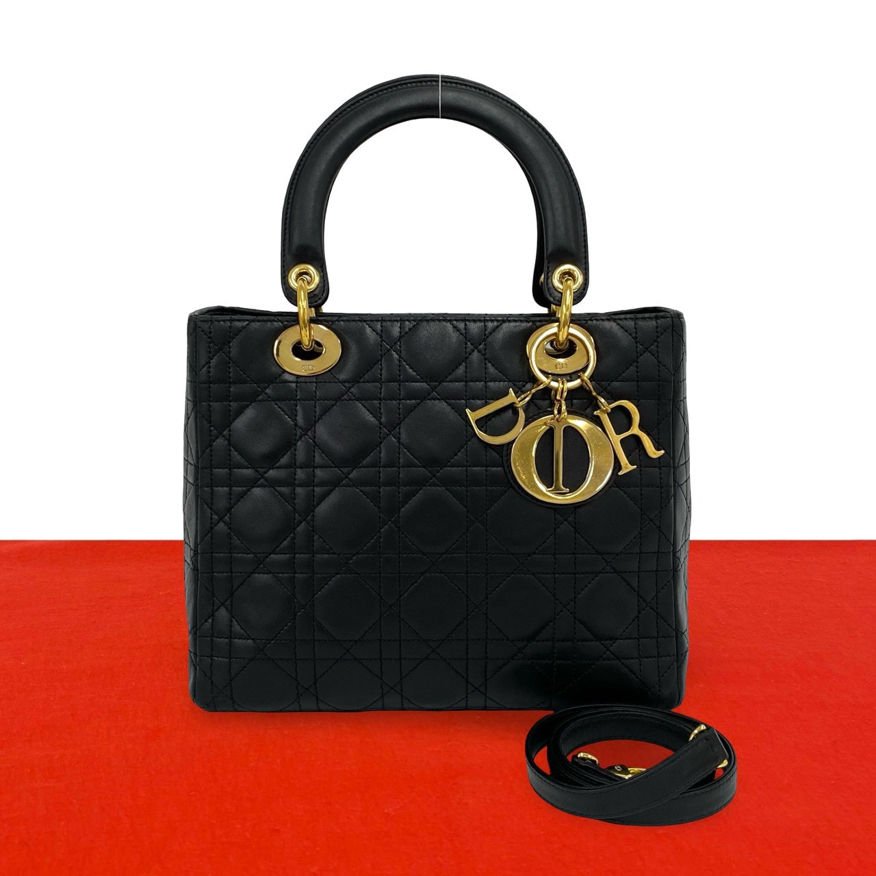 Christian Dior ディオール レディディオール ラムスキン ショルダーバッグ ブラック
 15440