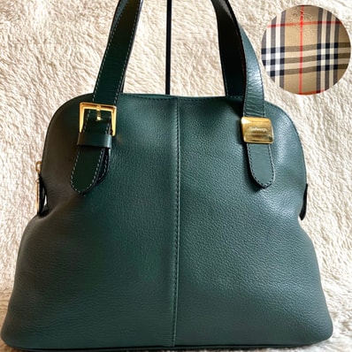 BURBERRY バーバリー ノバチェック グリーン ドーム ハンドバッグ