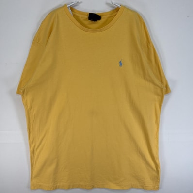 古着 90's/90年代 ポロバイラルフローレン Polo by Ralph Lauren 半袖Tシャツ ロゴ 刺繍 クルーネック L イエロー 無地 メンズ