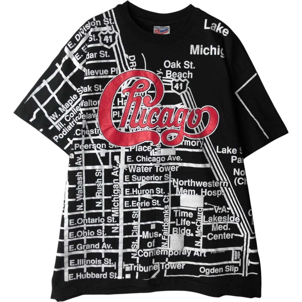 古着 90年代 ヘインズ Hanes ULTRAWEIGHT オールオーバープリント 地図柄 プリントTシャツ USA製 メンズXL相当 ヴィンテージ/eaa626354