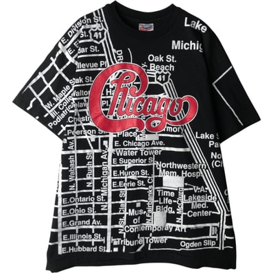 古着 90年代 ヘインズ Hanes ULTRAWEIGHT オールオーバープリント 地図柄 プリントTシャツ USA製 メンズXL相当 ヴィンテージ/eaa626354