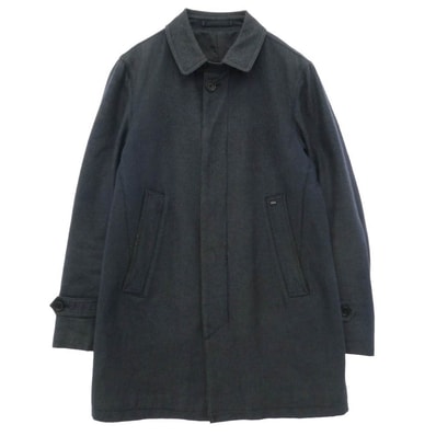 Herno ヘルノ 62-09-94-09005 ウール コットン ヘリンボーン 比翼 シングル ハーフコート ネイビー系 46【中古】