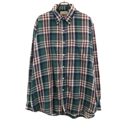 L.L.Bean エルエルビーン 80s ヴィンテージ チェック柄 長袖 ボタンダウンシャツ L グリーン アウトドア