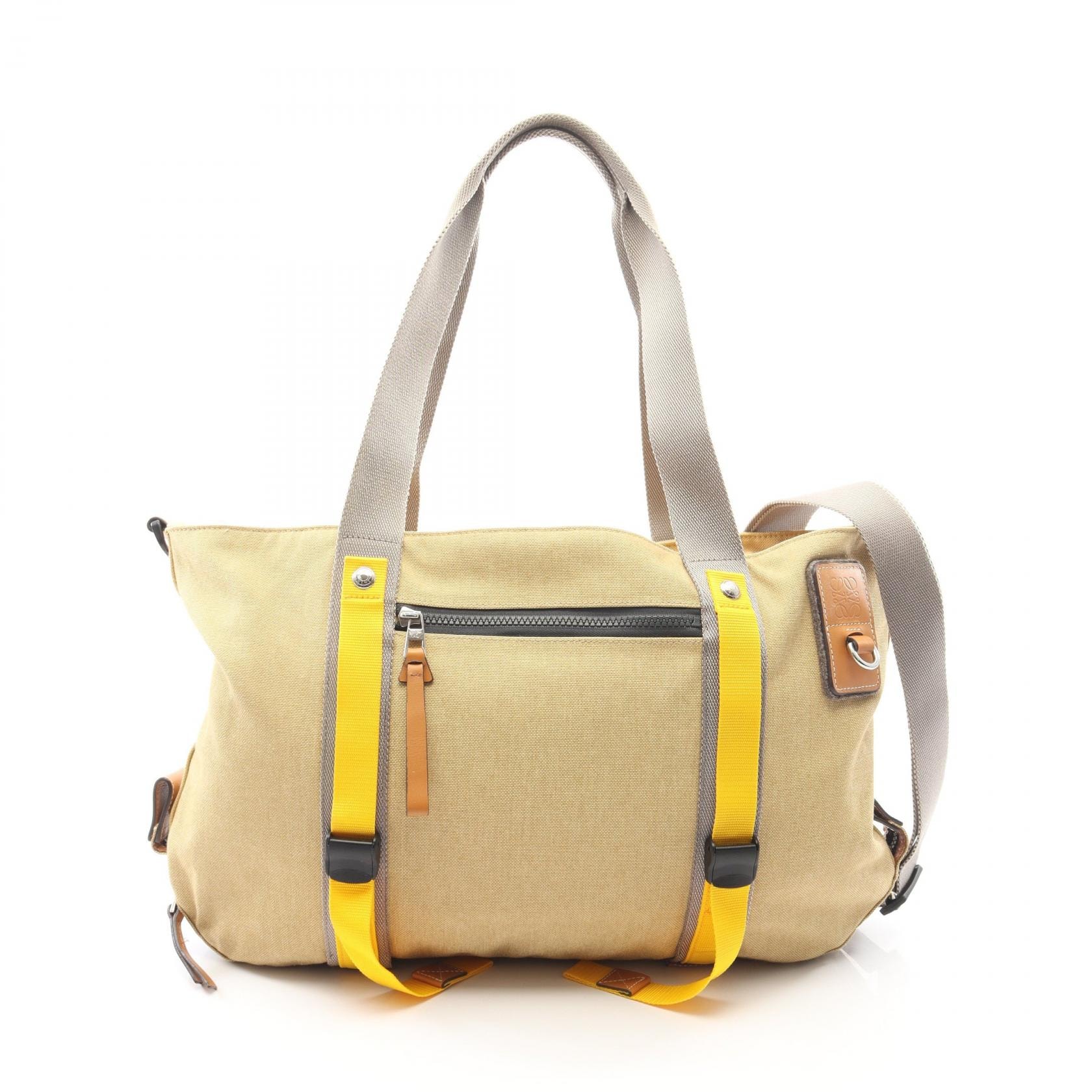 ロエベ LOEWE Eye LOEWE Nature ELN 2WAY トートバッグ バッグ キャンバス レザー メンズ ベージュ系 / マルチカラー 【中古】