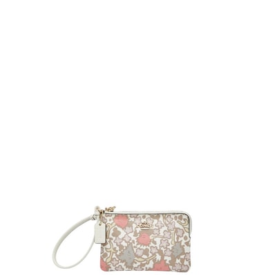 コーチ フラワー 花柄 ポーチ リストレット 57867 ベージュ マルチカラー PVC レザー レディース COACH 【中古】