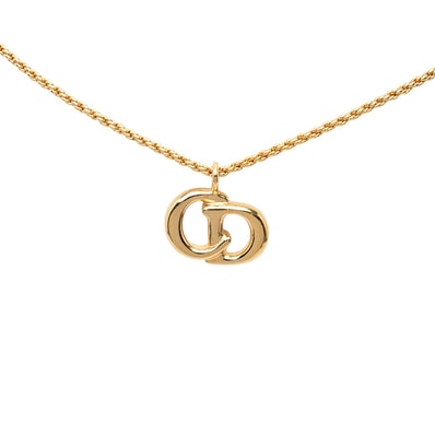 ディオール CDロゴ モチーフ チェーン ネックレス ペンダント ゴールド メッキ レディース Dior 中古