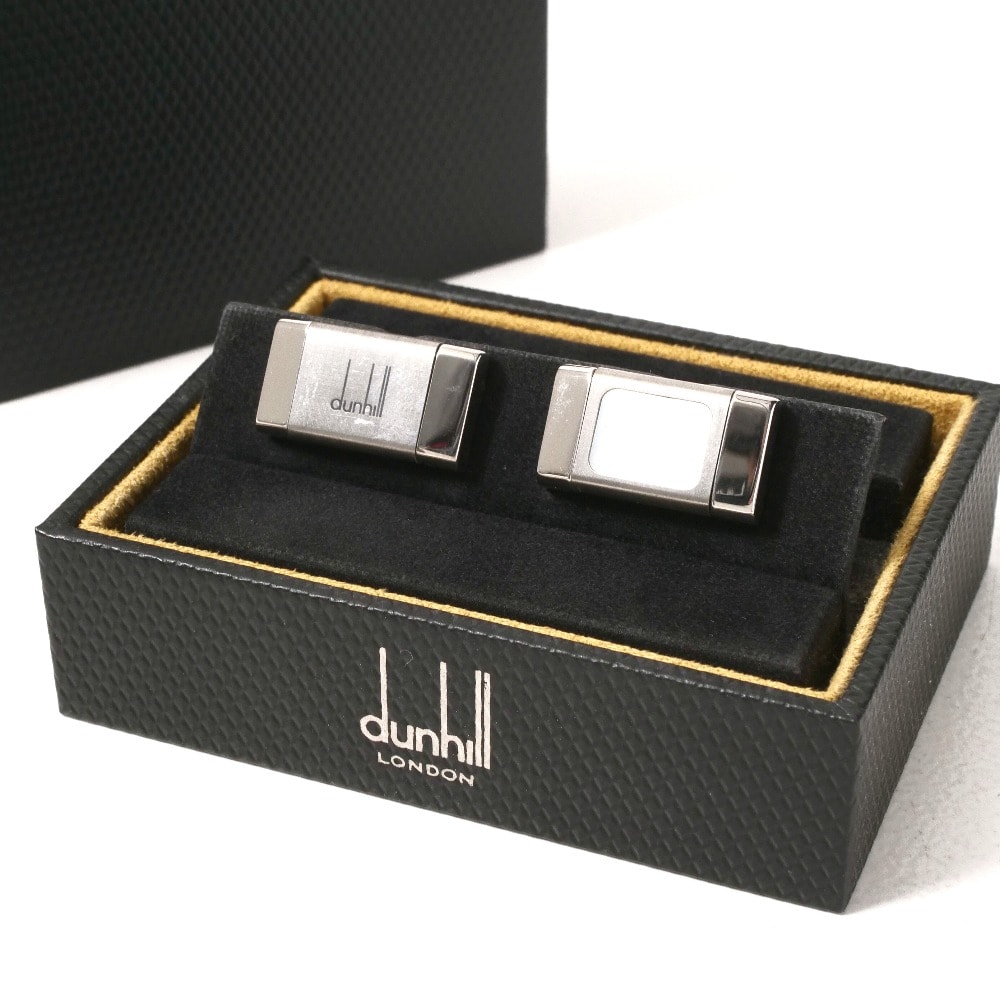 Dunhill ダンヒル カフス 2WAY ホワイトシェル × ロゴ カフリンクス カフスボタン ブランド古着【中古】20250502/RA4399