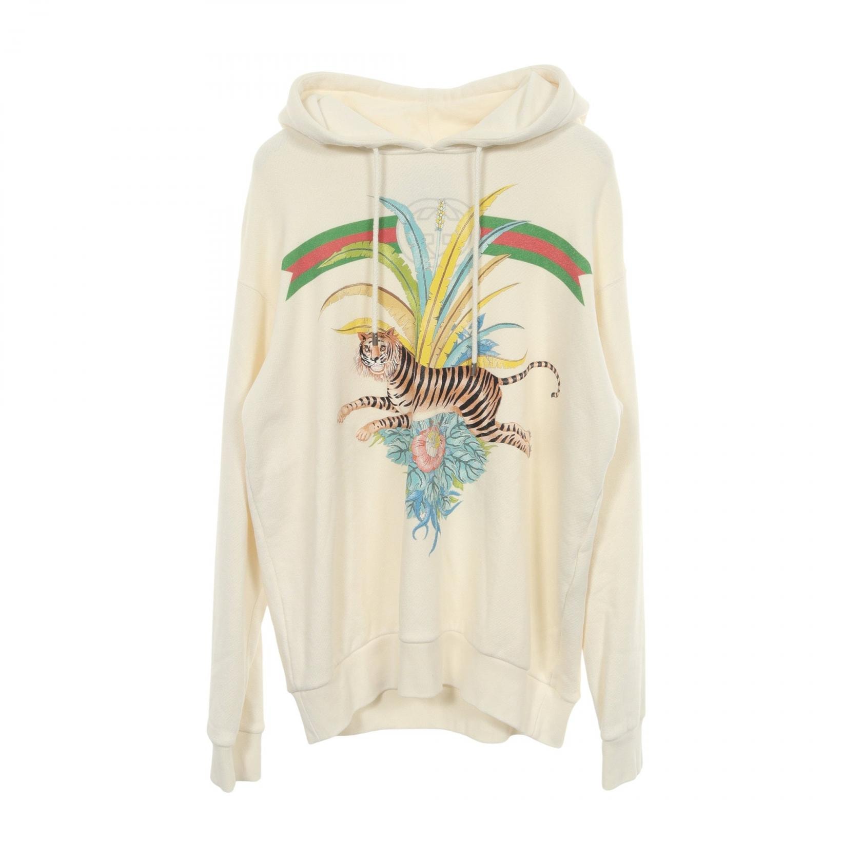 グッチ GUCCI タイガープリント パーカー 衣料品 トップス コットン メンズ ホワイト系 / マルチカラー 623244 【中古】