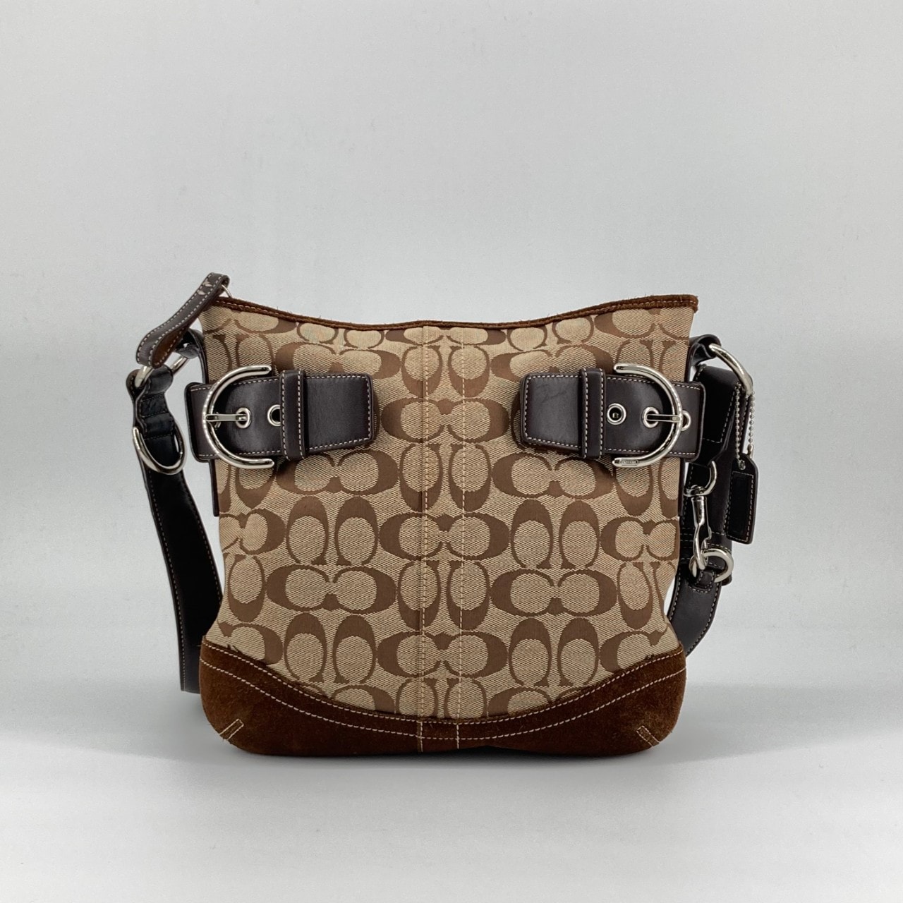COACH(コーチ) シグネチャー柄×スエードレザー 3574 ショルダーバッグ ブラウン