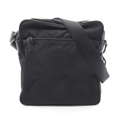 プラダ PRADA トライアングルロゴ ショルダーバッグ バッグ ナイロン サフィアーノレザー メンズ レディース ブラック系 【中古】