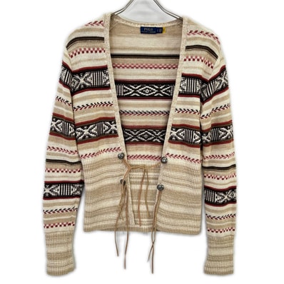 ポロ ラルフローレン ベージュ リネン混 ネイティブ フロントタイカーディガン S