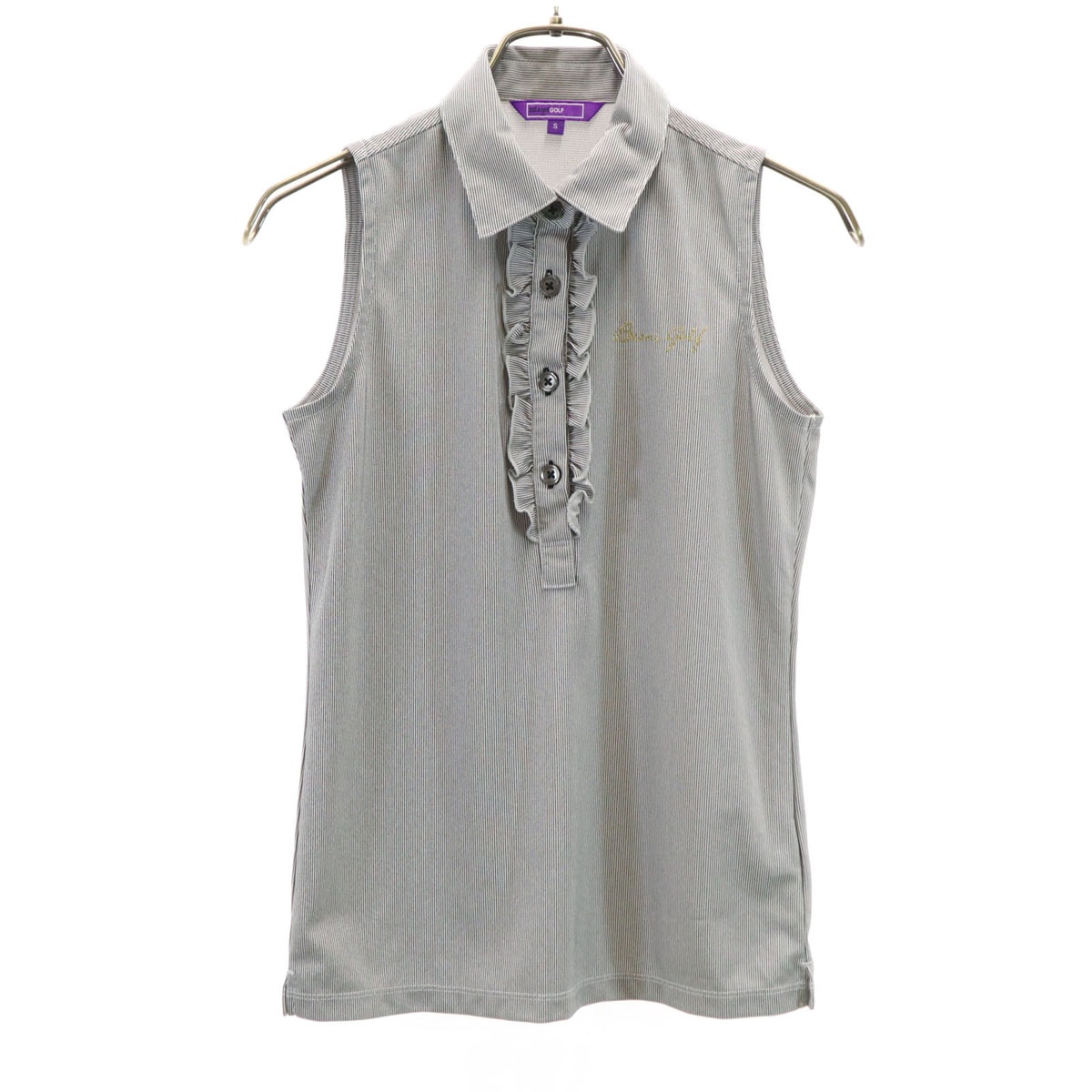 BEAMS GOLF ビームスゴルフ 日本製 ストライプ柄 ノースリーブ ポロシャツ S グレー
