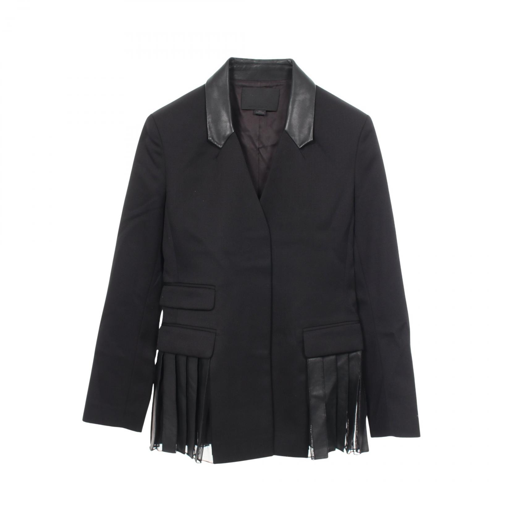 アレキサンダーワン alexanderwang レザー切替 レースヘム テーラードジャケット 衣料品 アウター ウール ポリエステル レディース ブラック系 【中古】