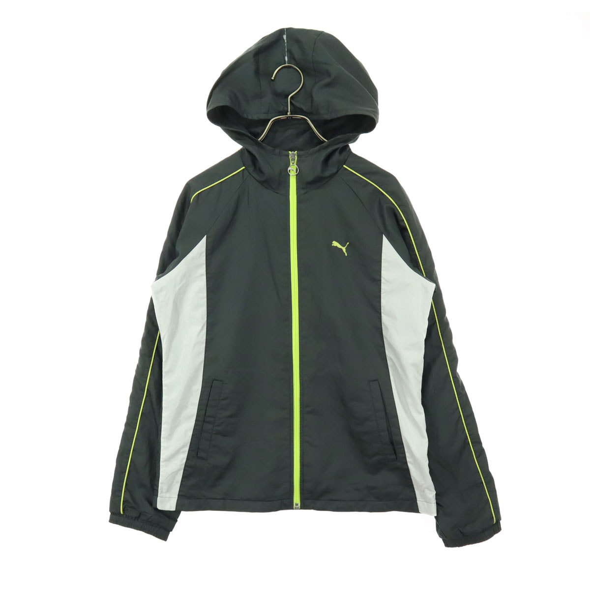 PUMA プーマ ワンポイントロゴ 長袖 裏メッシュ 薄手 ウインドブレーカー S グレー系 フーディー