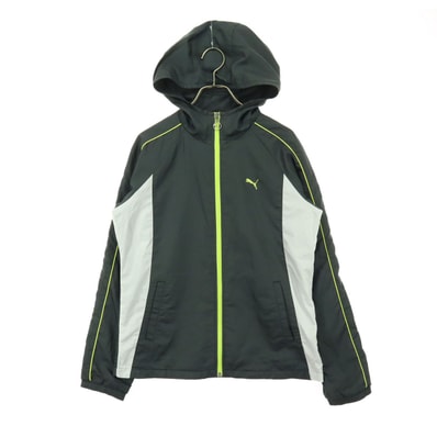PUMA プーマ ワンポイントロゴ 長袖 裏メッシュ 薄手 ウインドブレーカー S グレー系 フーディー