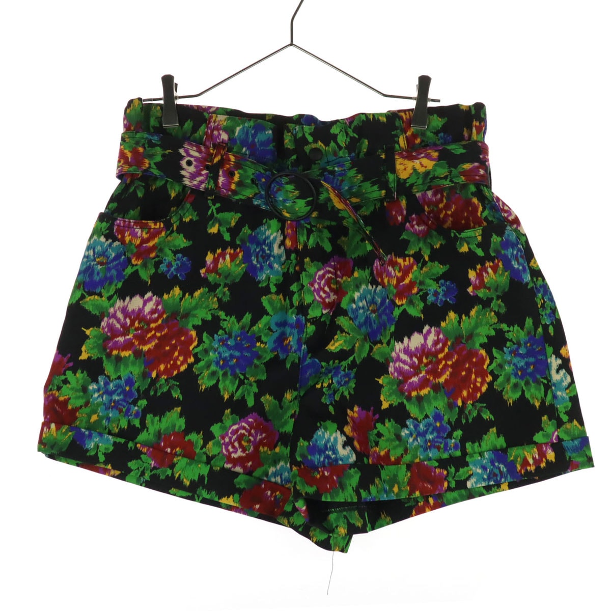 未使用 ZARA ザラ 花柄 マルチカラー ショートパンツ L ブラック