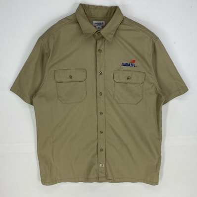 古着 カーハート Carhartt 半袖シャツ ワークシャツ ワンポイント 企業ロゴ ショートスリーブ XL ベージュ系 メンズ