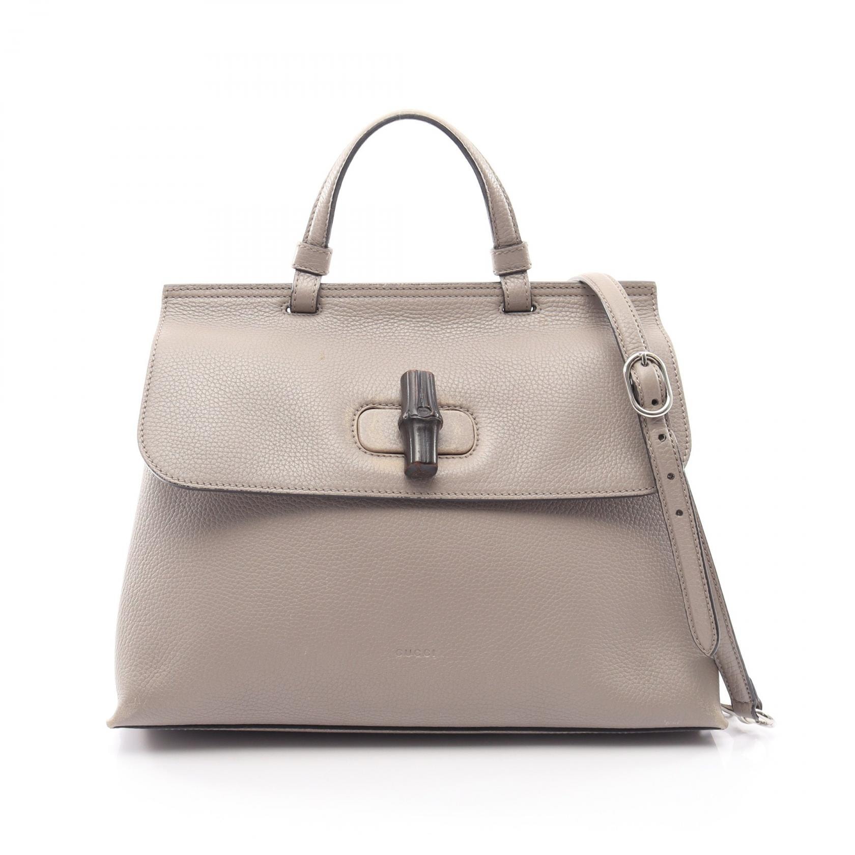 グッチ GUCCI バンブー デイリー ミディアム 2WAY ハンドバッグ バッグ レザー レディース グレー系 392013 【中古】