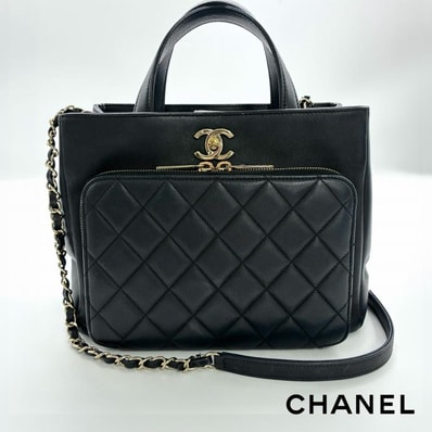 CHANEL シャネル ビジネスアフィニティ マトラッセ キャビアスキン 2WAY ハンドバッグ ショルダー ゴールド金具 ブラック ★美品★