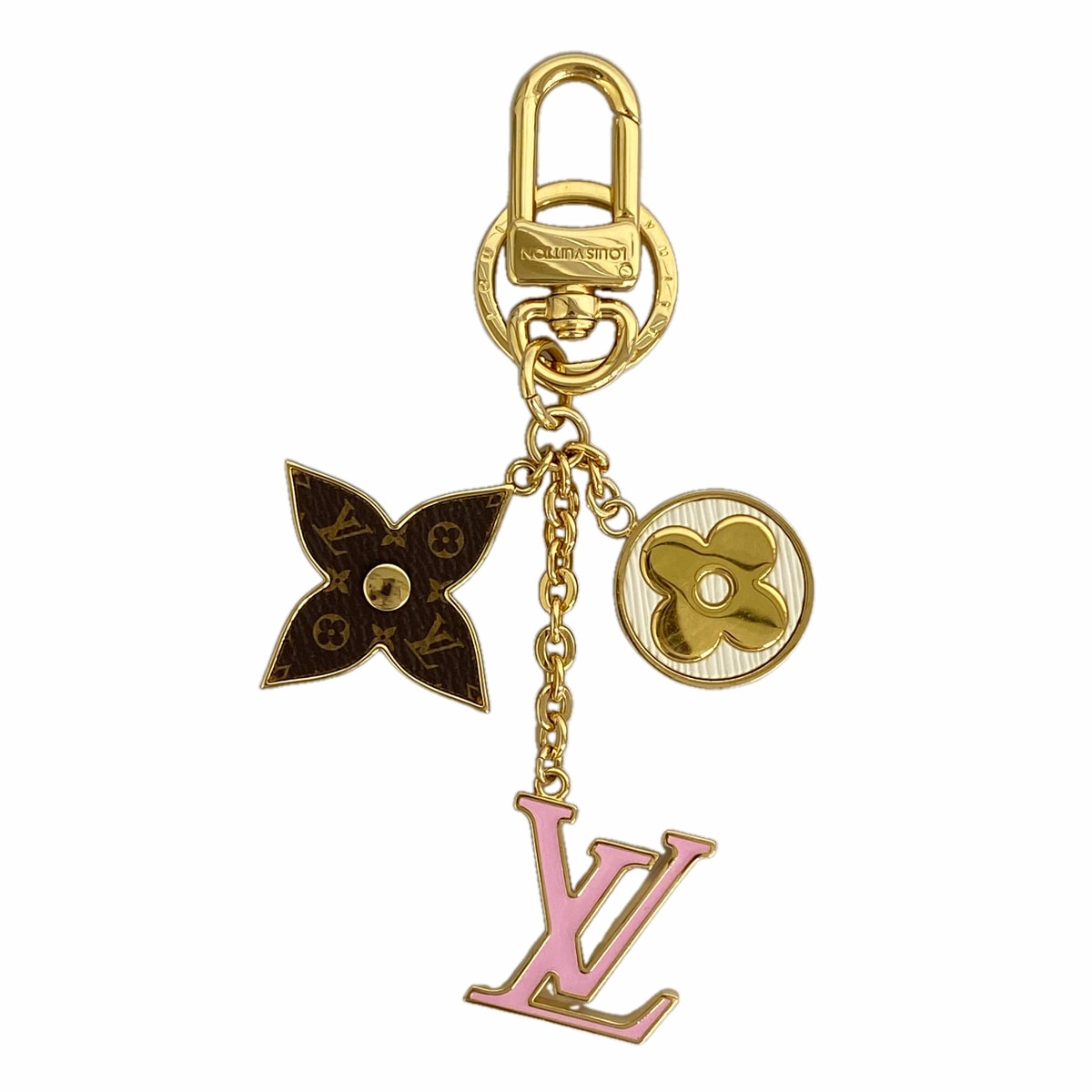【6hb0912】ルイヴィトン キーホルダー・チャーム モノグラム・フラワー/LVイニシャル スプリングストリート M01187 ゴールド マルチカラー【中古】レディース