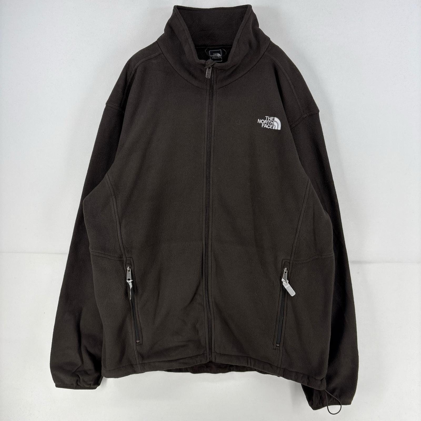 古着 ザ・ノースフェイス THE NORTH FACE フリース ジャケット フルジップ ワンポイント ロゴ 刺繍 大きいサイズ 2XL  ブラウン メンズ