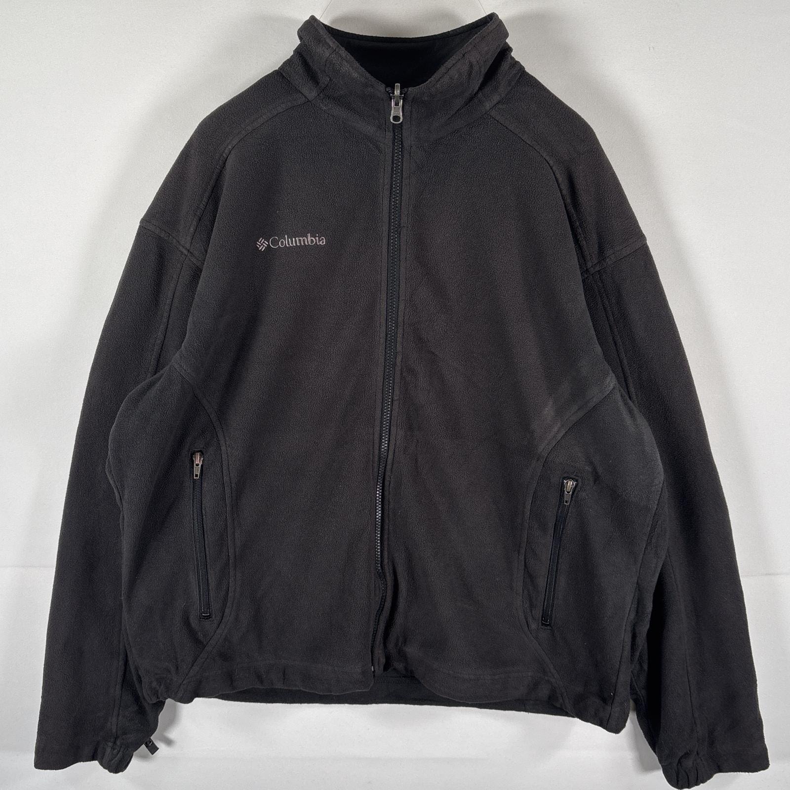 古着 コロンビア Columbia フルジップフリースジャケット ワンポイントロゴ刺繍 アウトドア L  ブラック メンズ