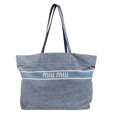 ミュウ ミュウ デニムロゴ トートバッグ デニム 5BG234 ブルー レディース Miu Miu 中古