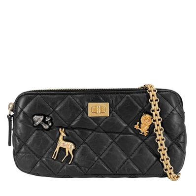 CHANEL シャネル ショルダーバッグ 2.55 チェーンウォレット アイコンチャーム マトラッセ 肩掛け 斜め掛け ココマーク ポシェット 財布 ショルダーウォレット レザー ブラック 黒 ゴールド金具 レディース 美品【中古品】