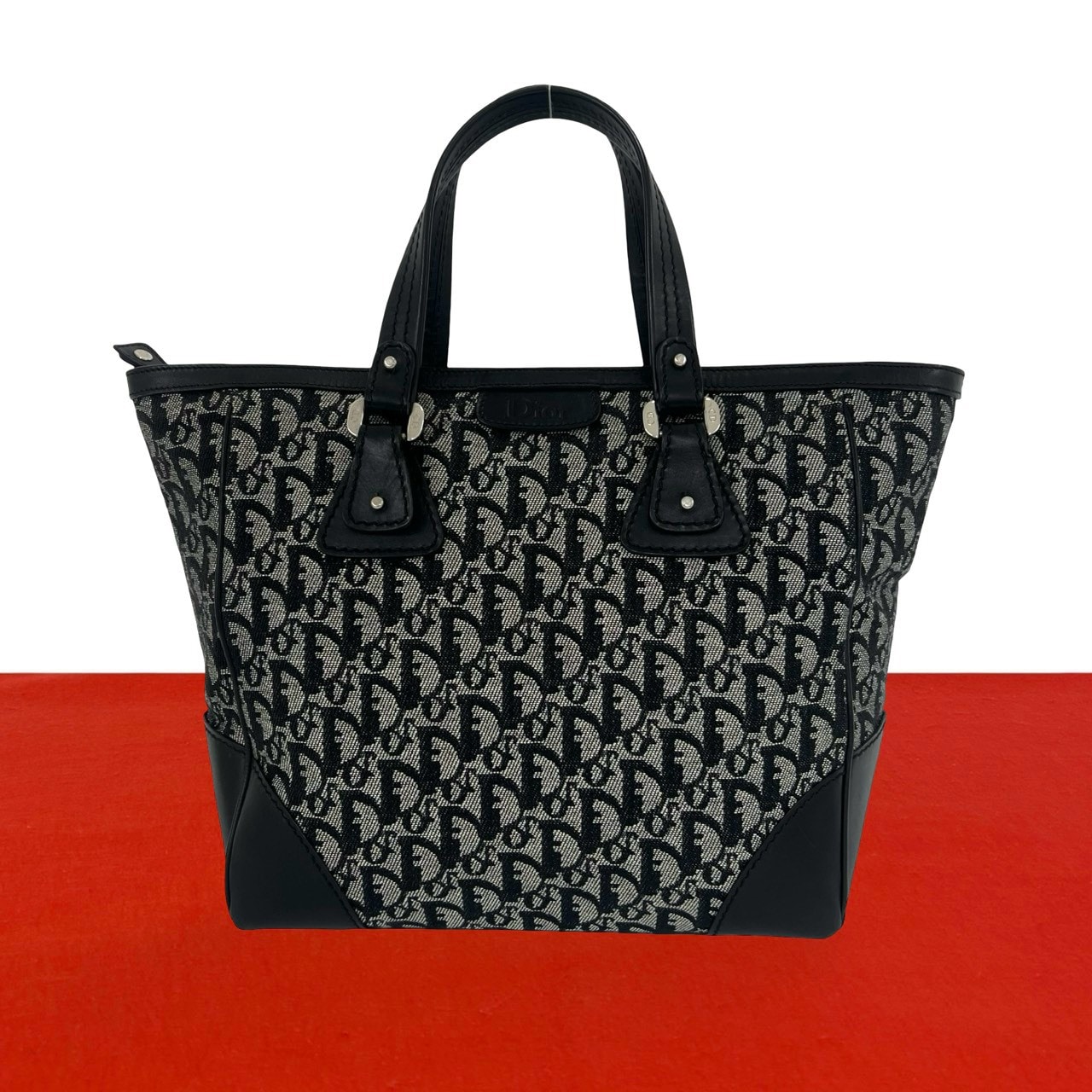 Christian Dior ディオール トロッター 柄 キャンバス レザー ハンドバッグ ブラック
27046